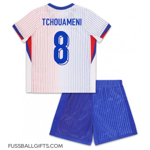 Frankreich Aurelien Tchouameni #8 Fußballbekleidung Auswärtstrikot Kinder EM 2024 Kurzarm (+ kurze hosen)